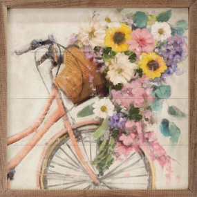 Flower Bike 2 Pink By Nina Blue Wood Framed Print 