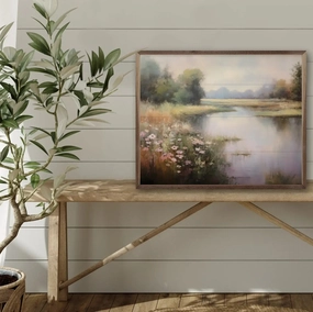 Flower Lined Lake Wood Framed Print 