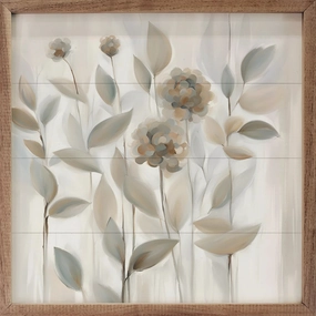 Flowers In Tan Wood Framed Print 
