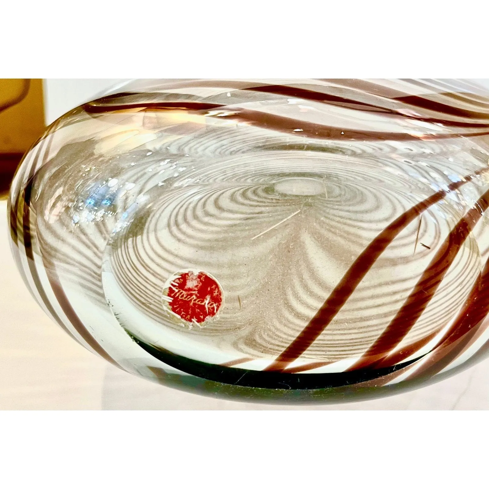 Formia 1970s Feather Decorated Purple Brown Crystal Murano Art Glass Vase