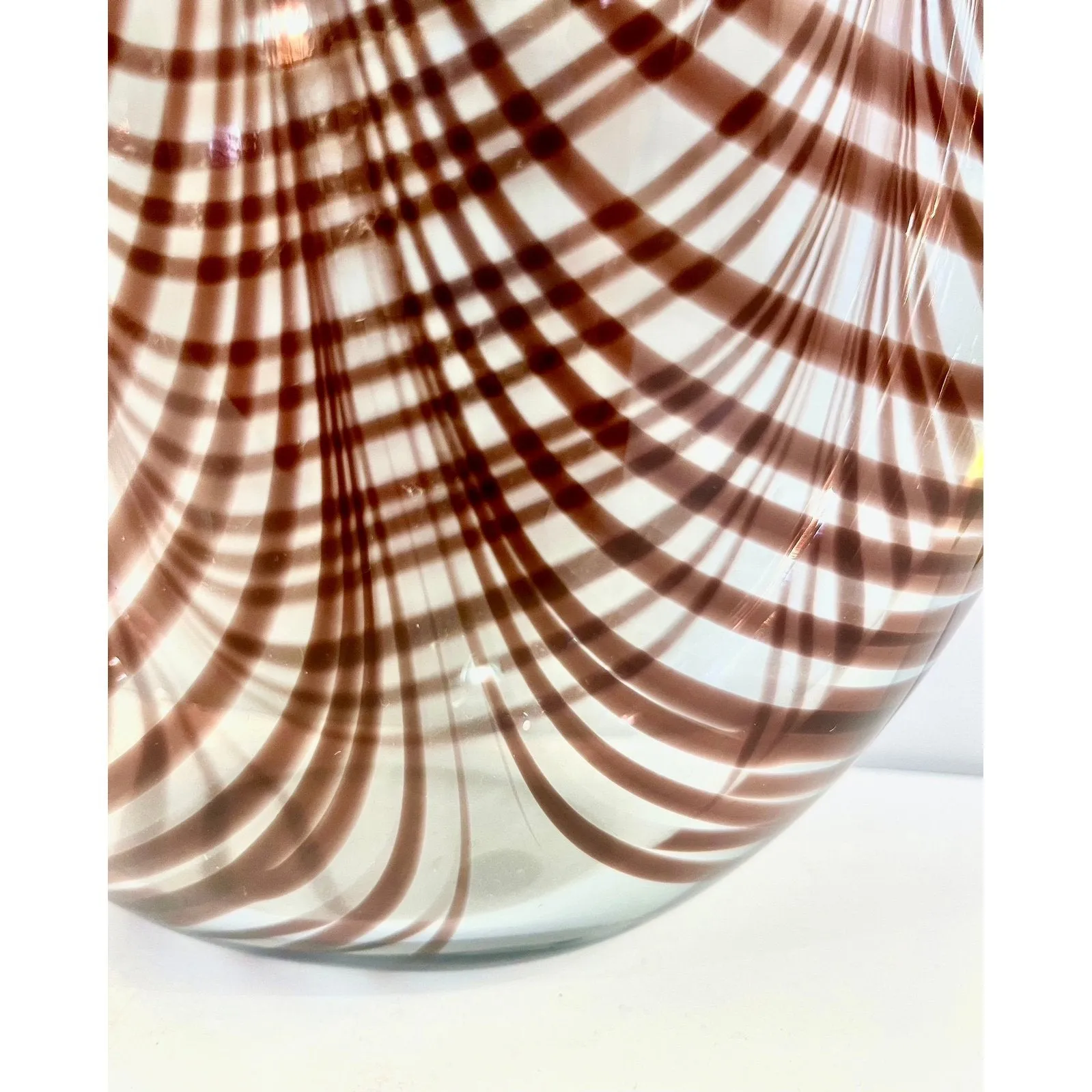 Formia 1970s Feather Decorated Purple Brown Crystal Murano Art Glass Vase