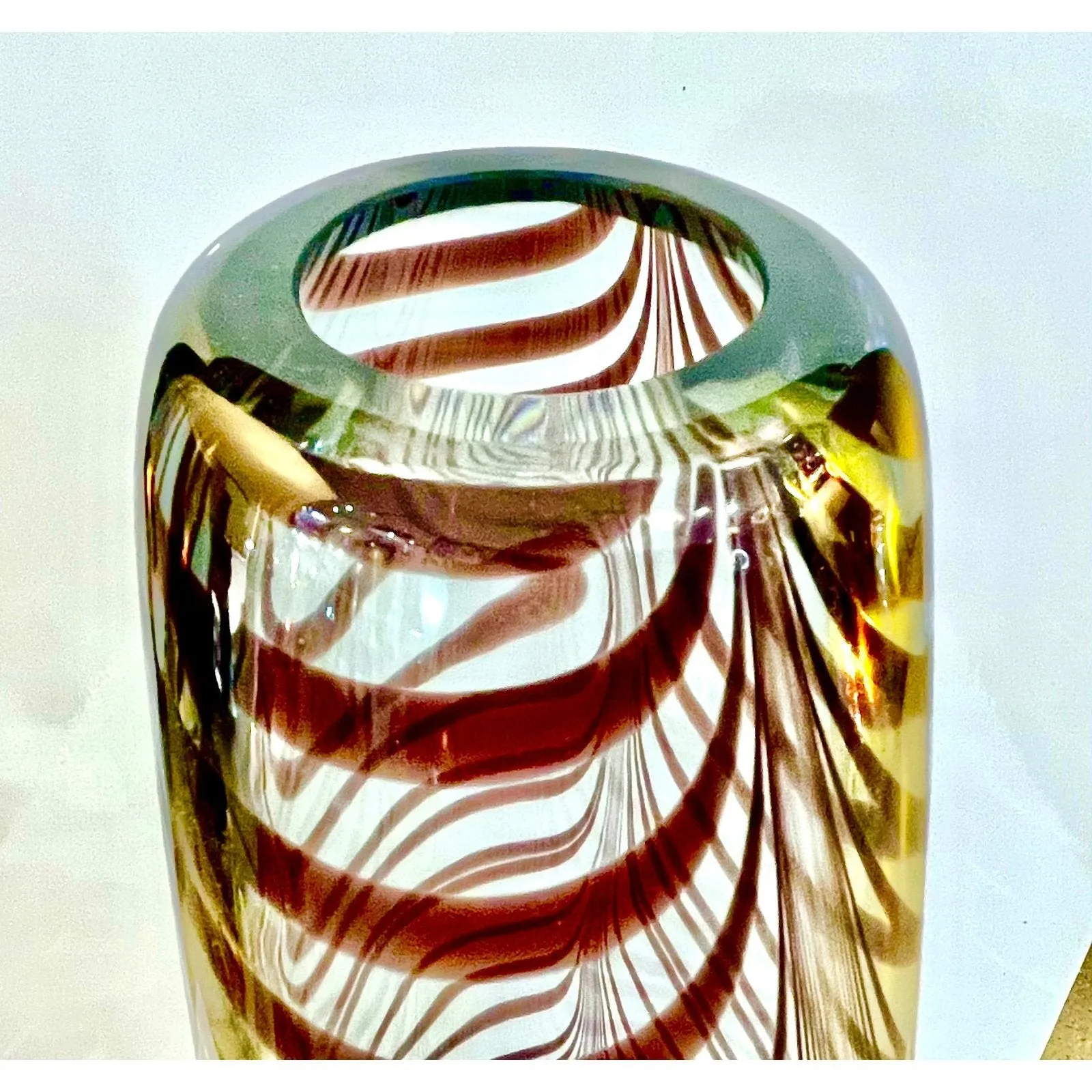 Formia 1970s Feather Decorated Purple Brown Crystal Murano Art Glass Vase