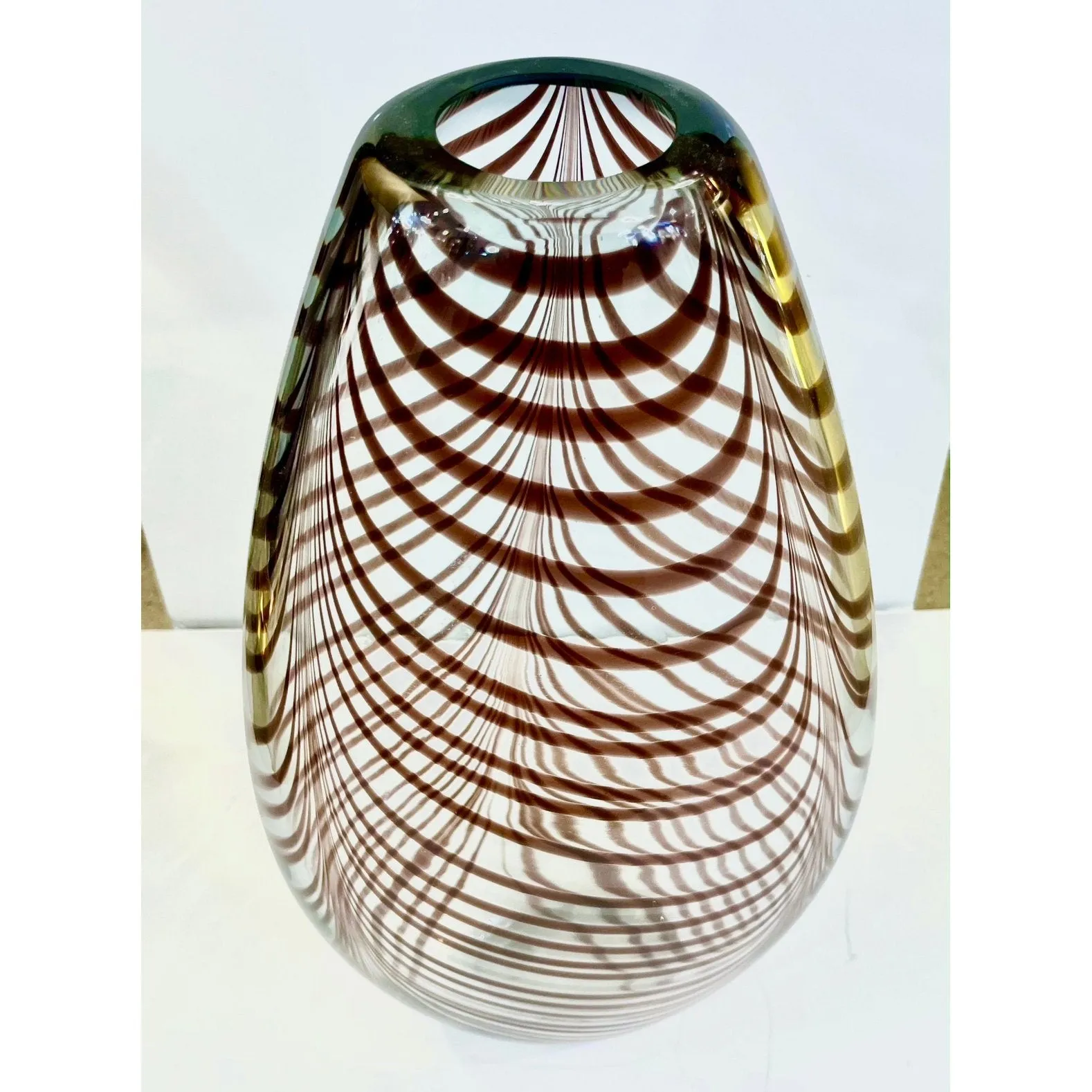 Formia 1970s Feather Decorated Purple Brown Crystal Murano Art Glass Vase