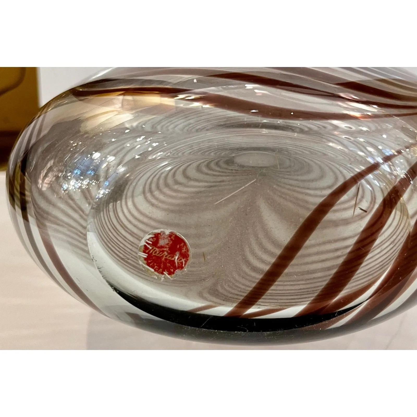 Formia 1970s Two Feather Decorated Purple Brown & Crystal Murano Art Glass Vases