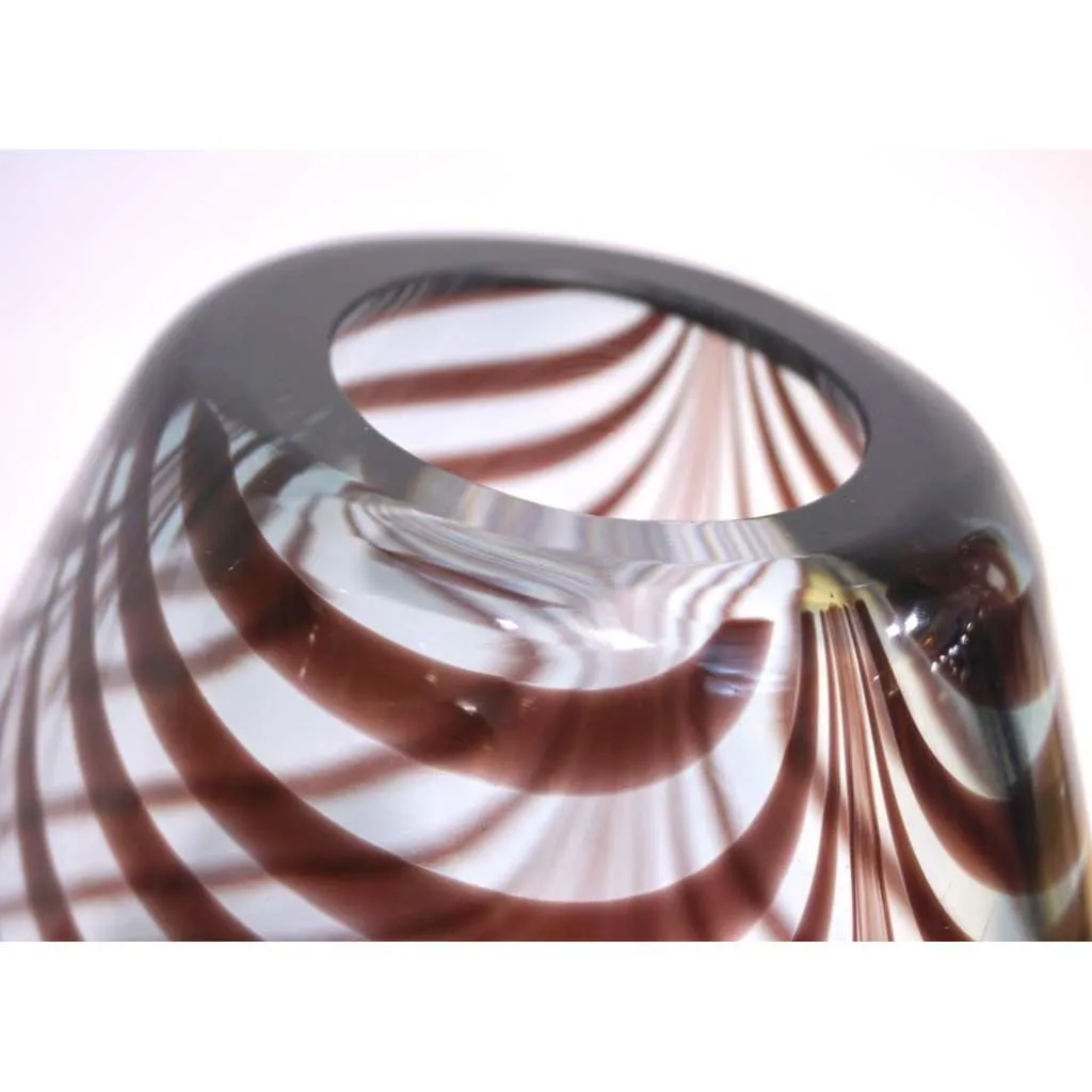 Formia 1970s Two Feather Decorated Purple Brown & Crystal Murano Art Glass Vases