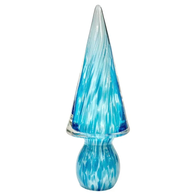 Formia 1980s Italian Vintage Turquoise Blue & White Murano Glass Tree Sculpture 