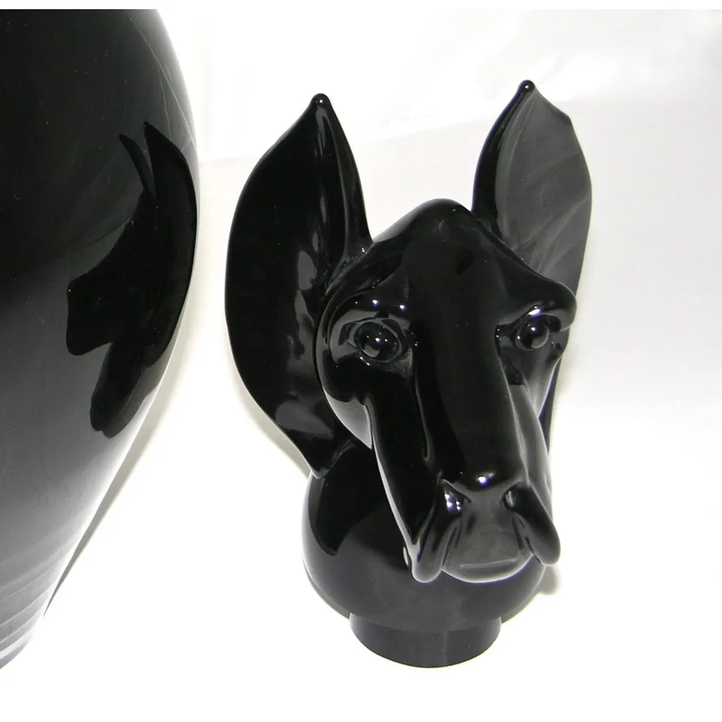 Formia 2001 Italian Black Murano Glass Bottle with Dog Head Stopper