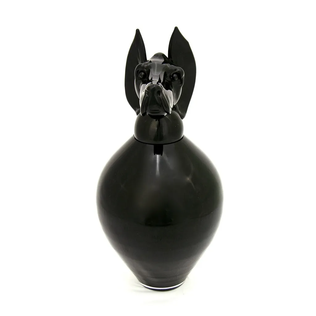 Formia 2001 Italian Black Murano Glass Bottle with Dog Head Stopper 