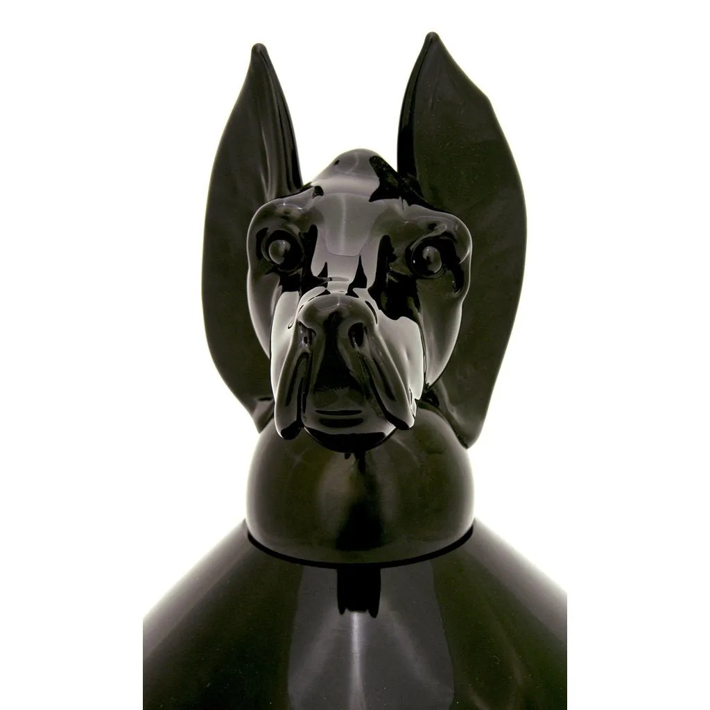 Formia 2001 Italian Black Murano Glass Bottle with Dog Head Stopper