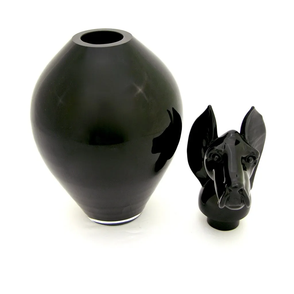 Formia 2001 Italian Black Murano Glass Bottle with Dog Head Stopper