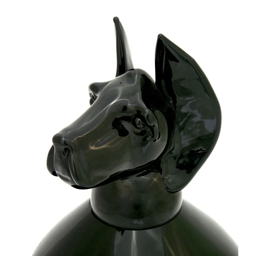Formia 2001 Italian Black Murano Glass Bottle with Dog Head Stopper