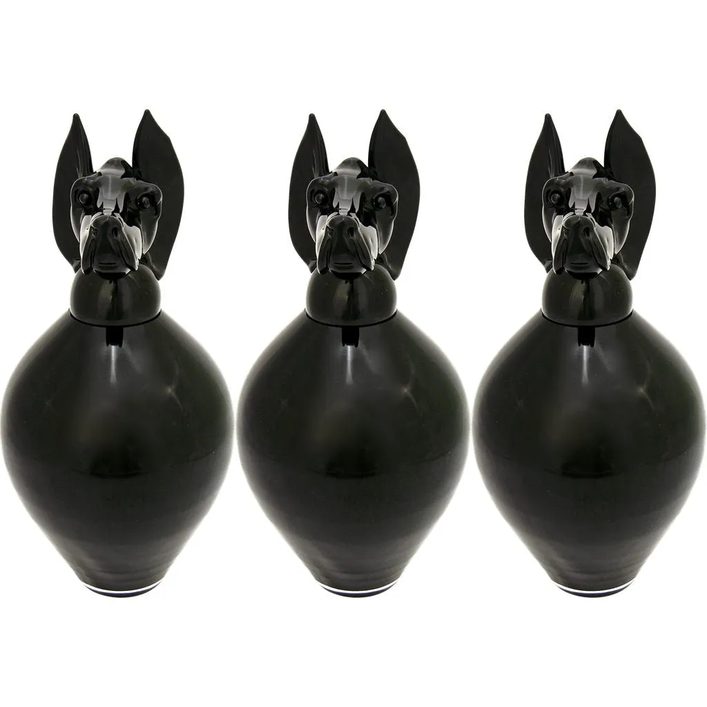 Formia 2001 Italian Black Murano Glass Bottle with Dog Head Stopper
