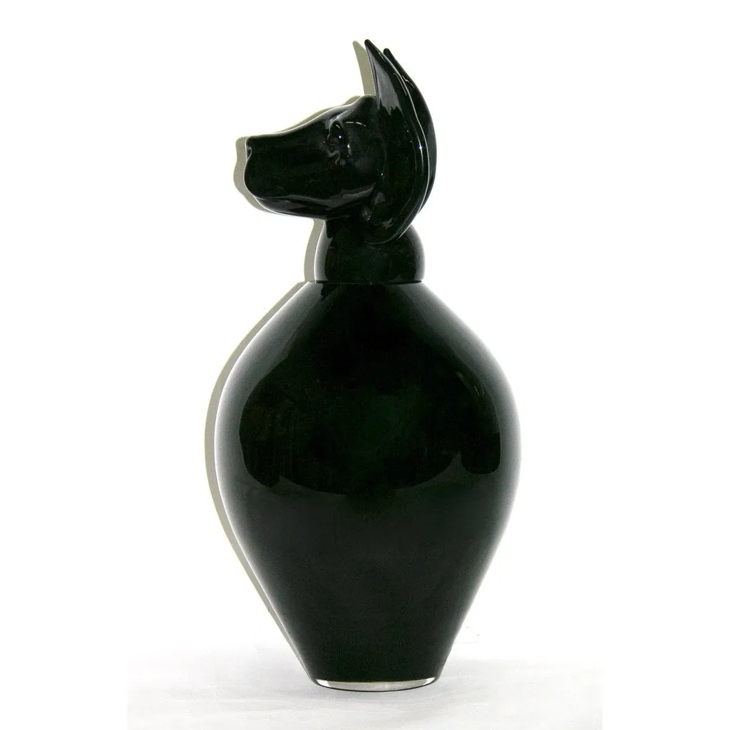 Formia 2001 Italian Black Murano Glass Bottle with Dog Head Stopper