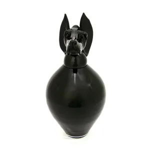 Formia 2001 Italian Black Murano Glass Bottle with Dog Head Stopper 