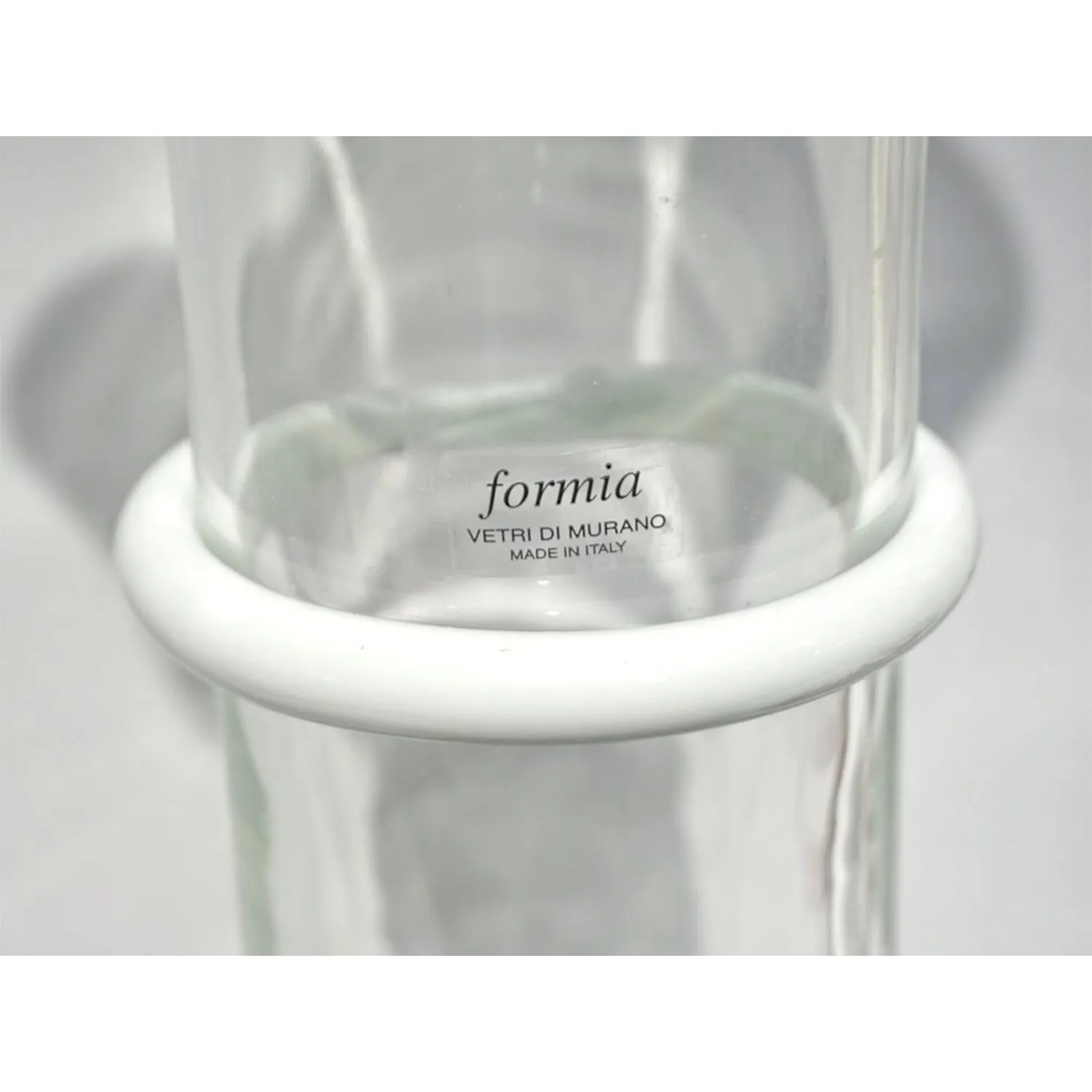 Formia Italian 1970s Vintage White Crystal Clear Murano Glass Tall Flared Vase