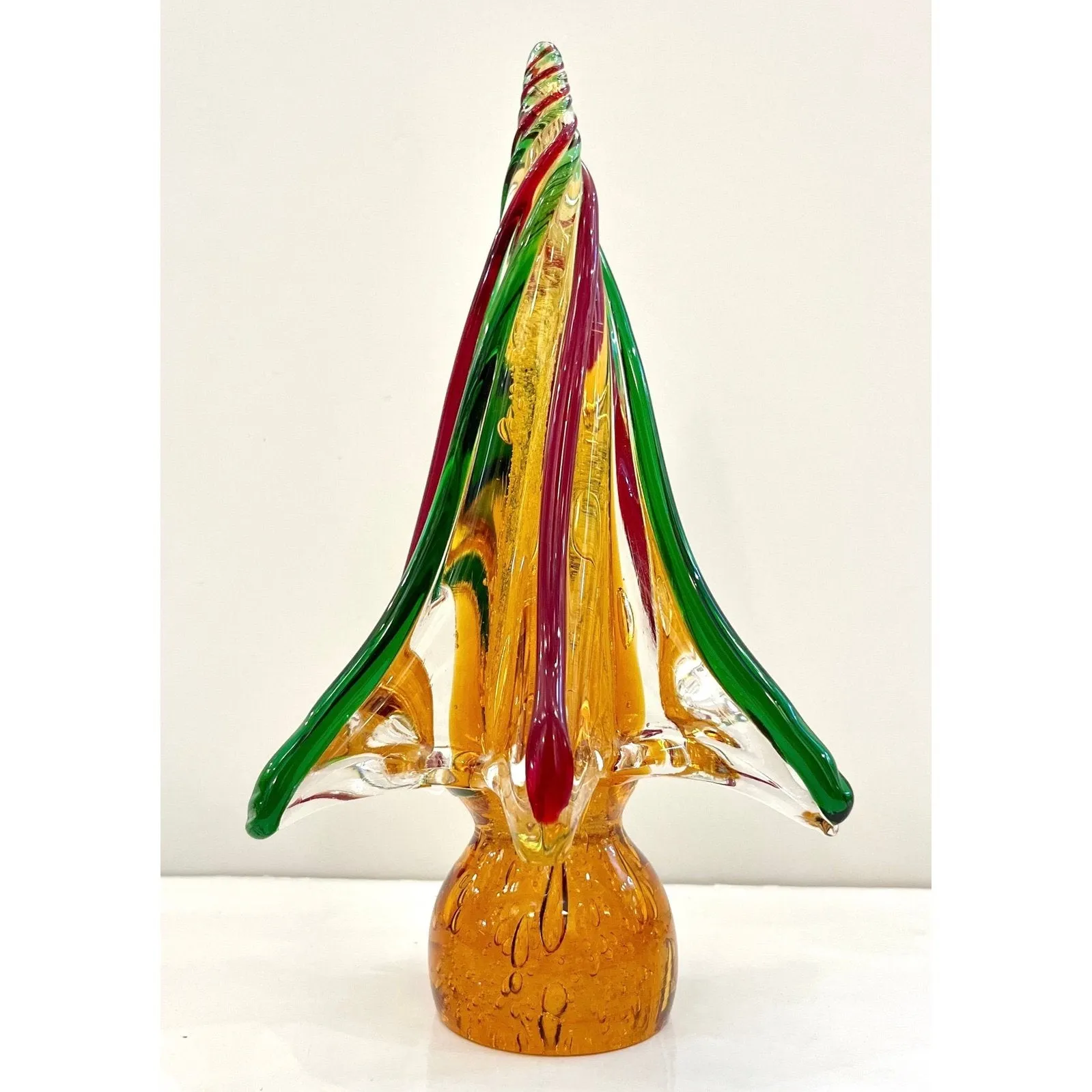 Formia Italian Vintage Red Green Amber Murano Glass Christmas Tree Sculpture 