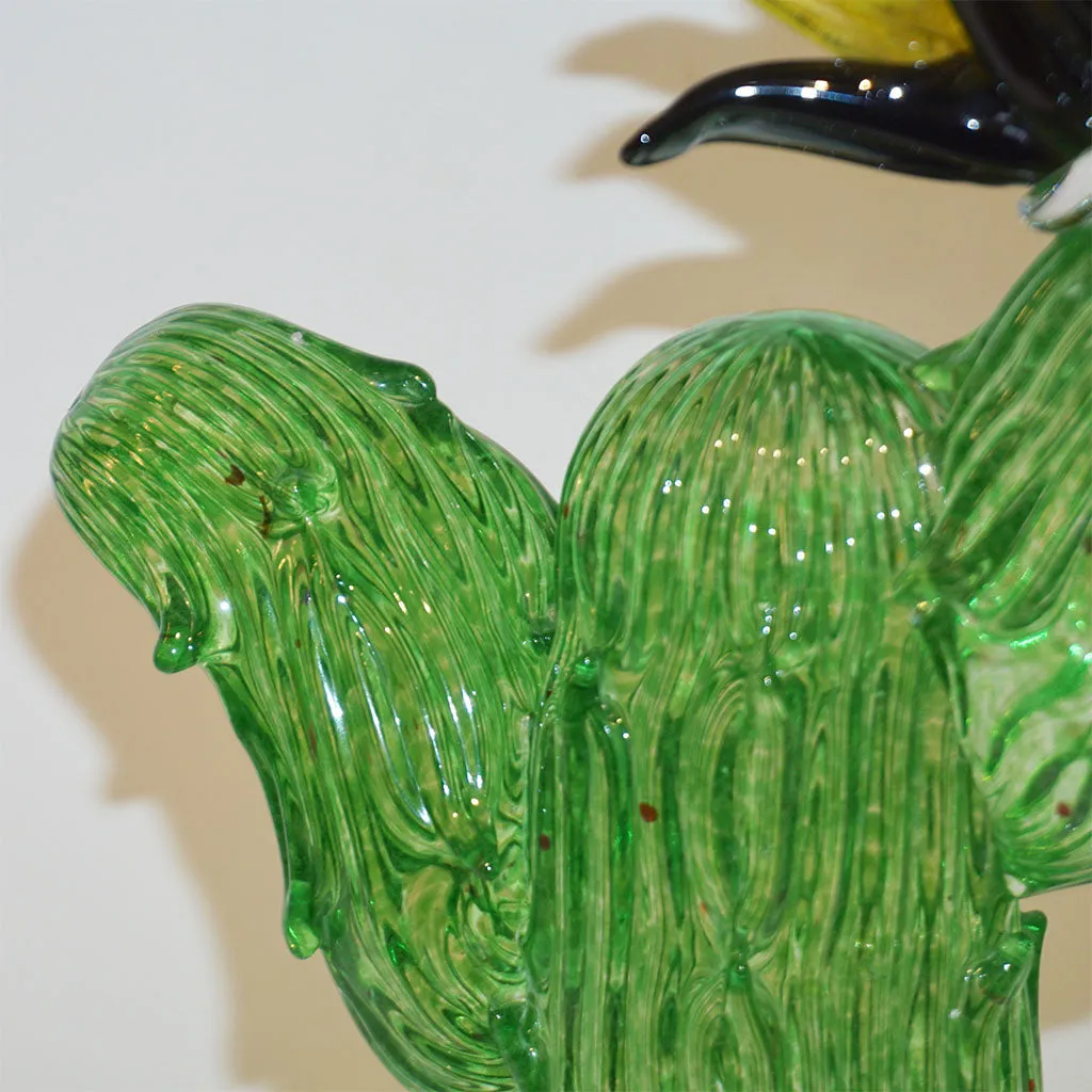 Formia Marta Marzotto Vintage Green Murano Glass Black Flower Cactus