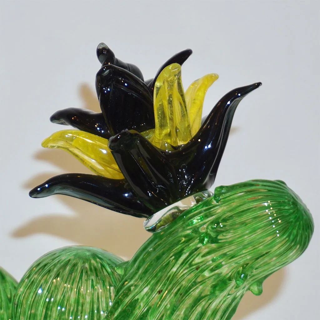 Formia Marta Marzotto Vintage Green Murano Glass Black Flower Cactus