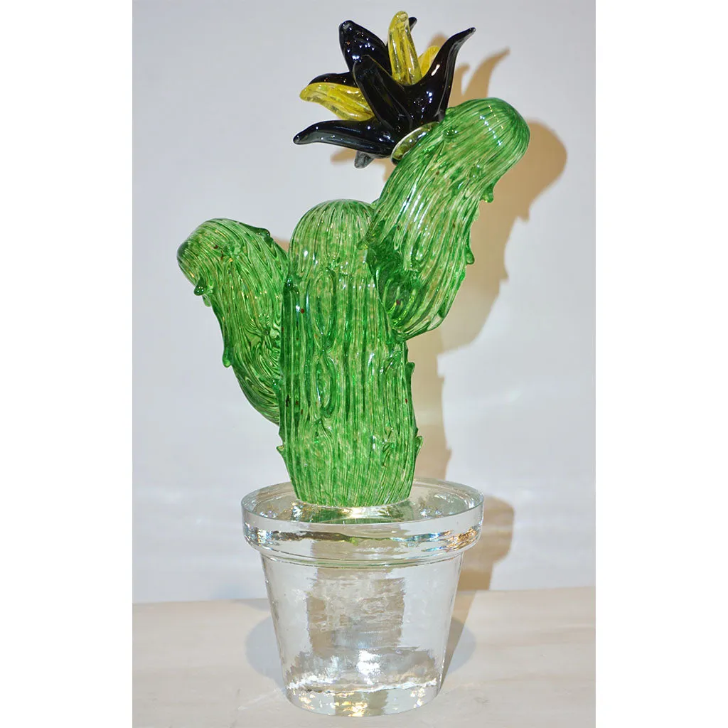 Formia Marta Marzotto Vintage Green Murano Glass Black Flower Cactus