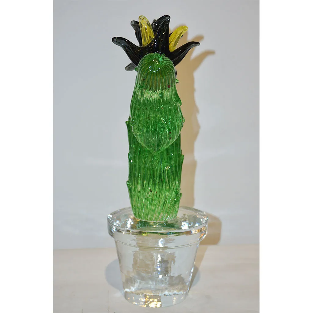 Formia Marta Marzotto Vintage Green Murano Glass Black Flower Cactus
