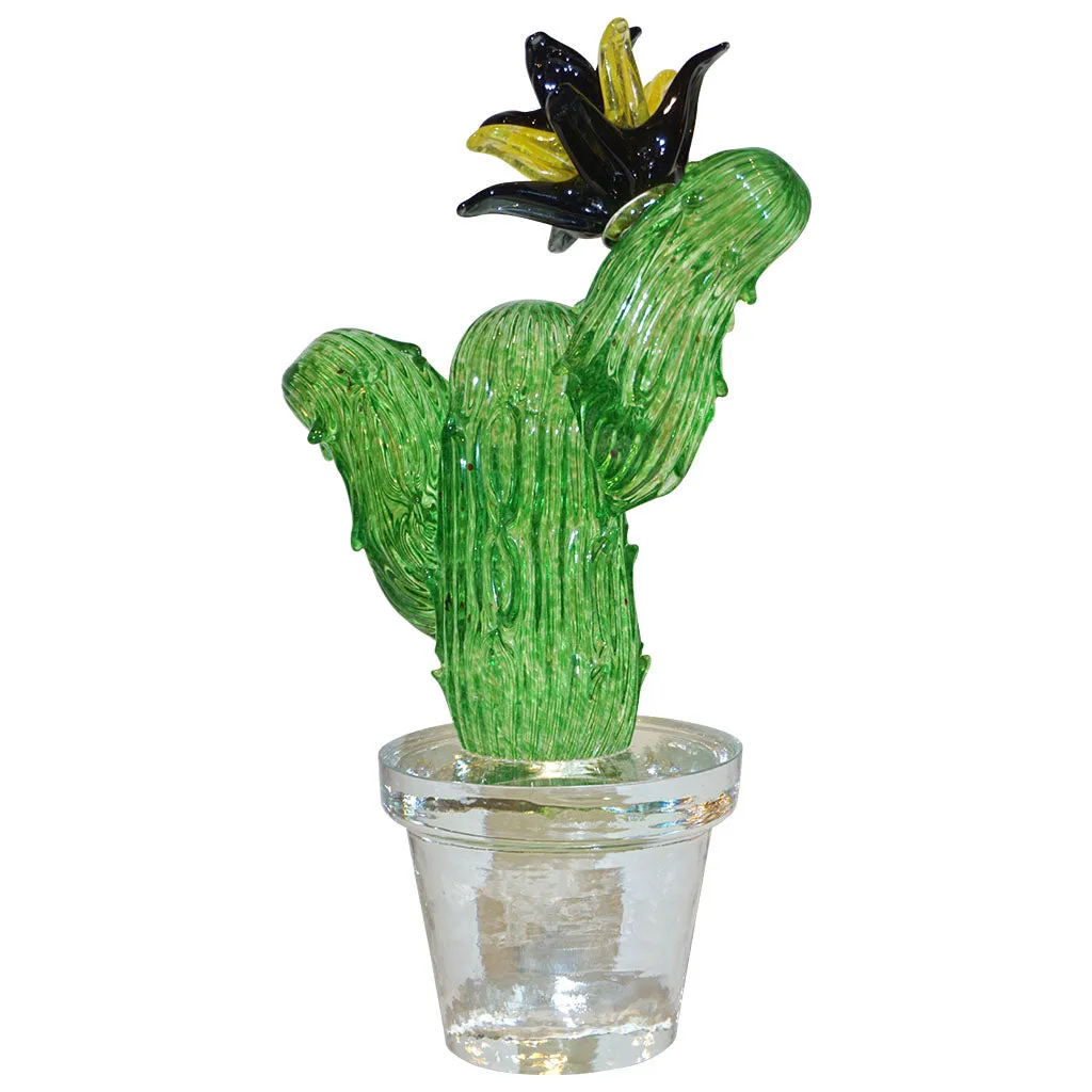 Formia Marta Marzotto Vintage Green Murano Glass Black Flower Cactus 