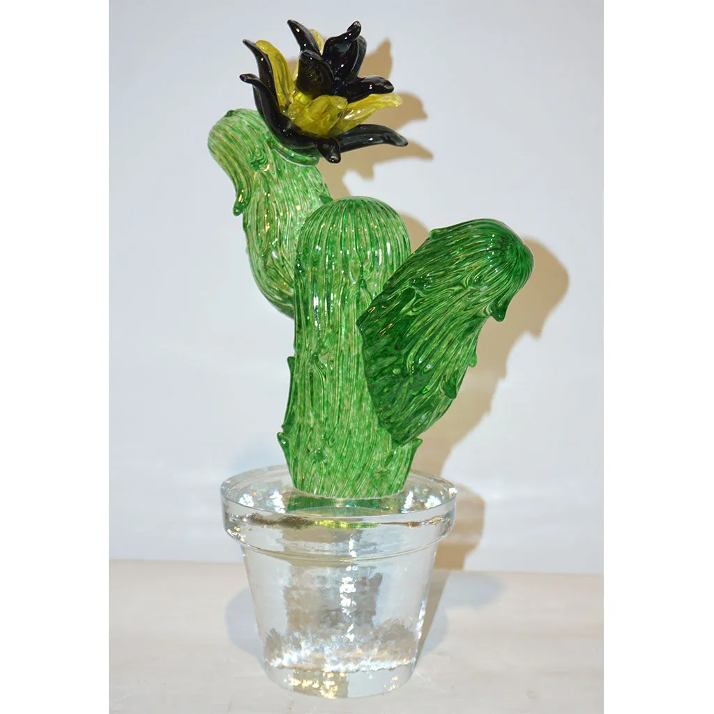 Formia Marta Marzotto Vintage Green Murano Glass Black Flower Cactus