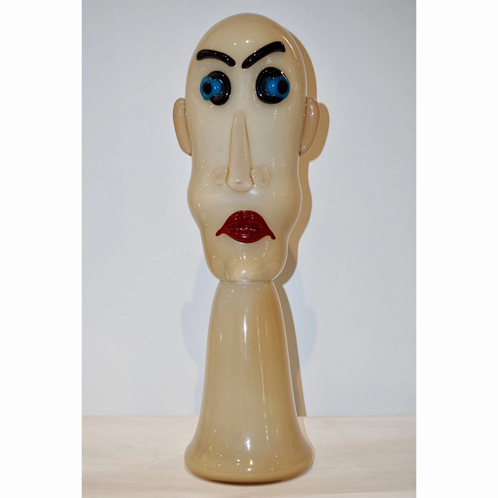 Formia 1980s Modern Italian Comic Ivory Glass Head Sculpture