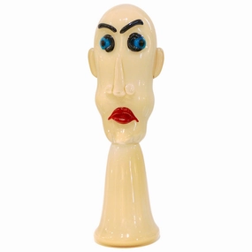 Formia 1980s Modern Italian Comic Ivory Glass Head Sculpture 