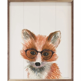 Fox In Glasses By Mercedes Lopez Charro Wood Framed Print 