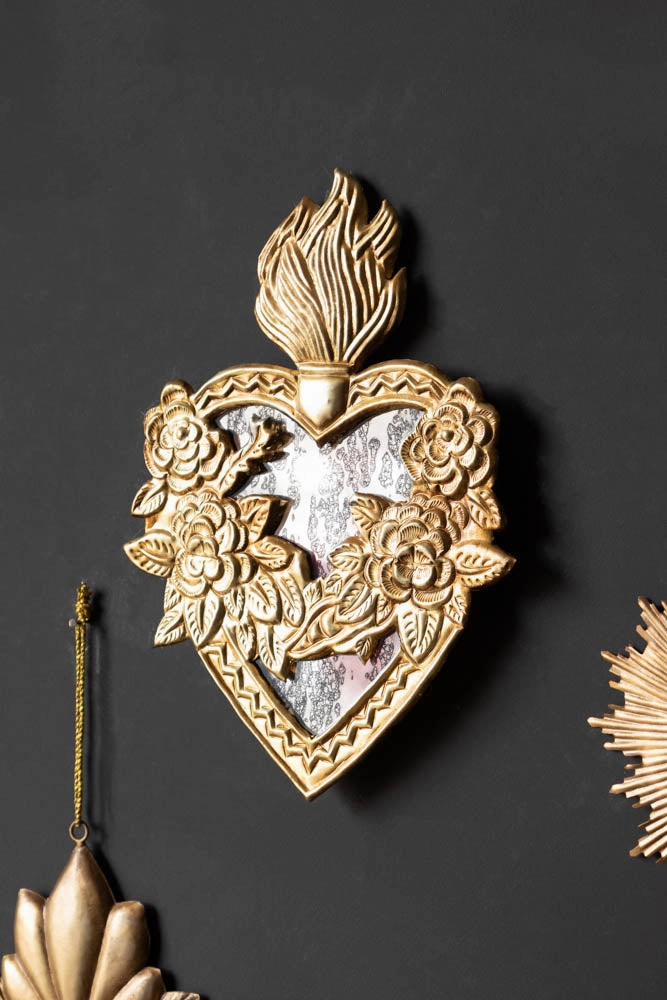 Foxed Floral Mirror Heart Hanging Decoration
