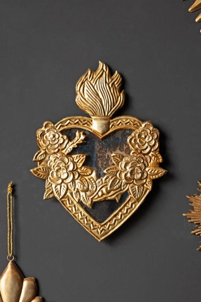 Foxed Floral Mirror Heart Hanging Decoration 