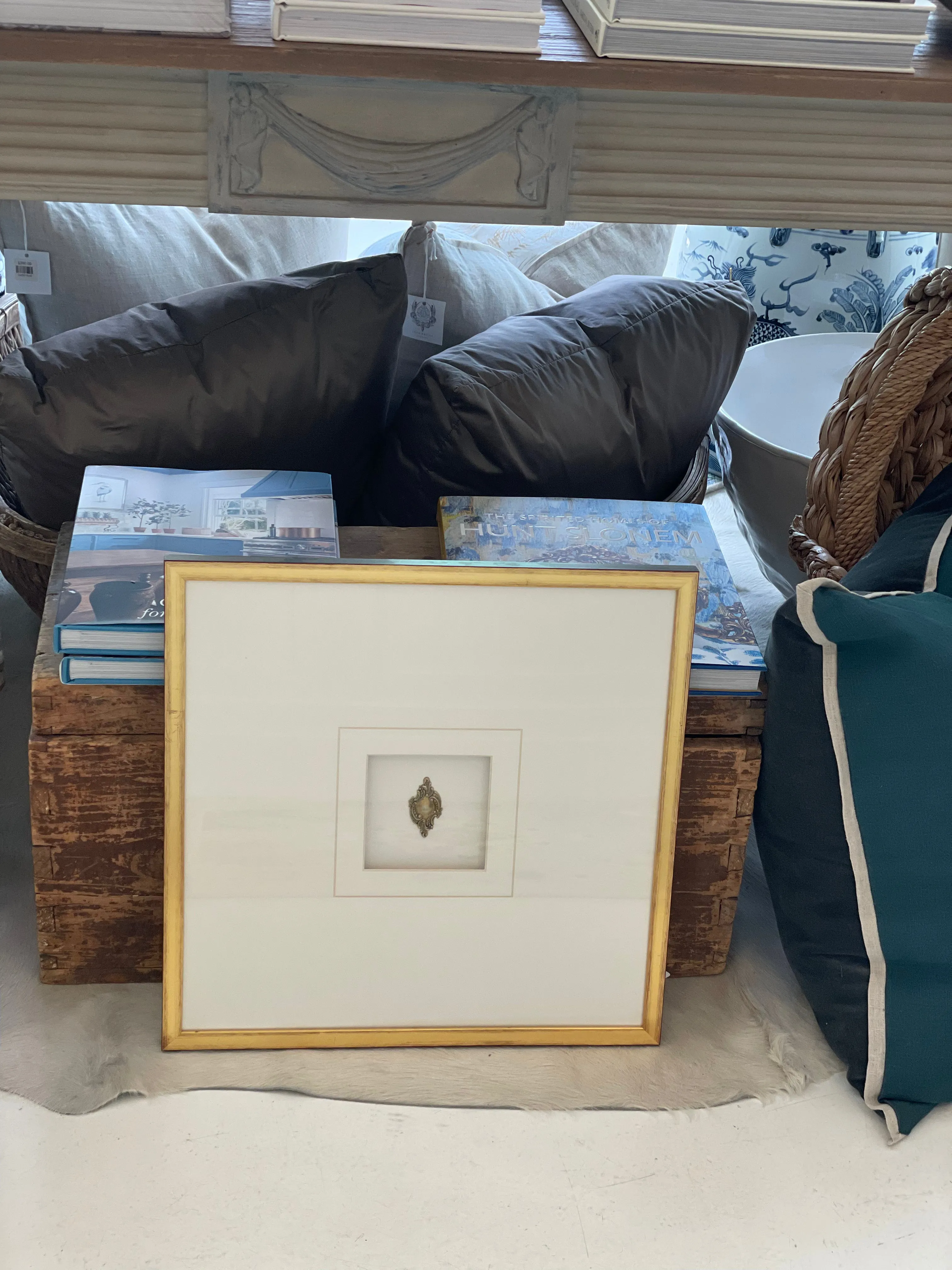 Framed Antique Brass Finding with White Mat