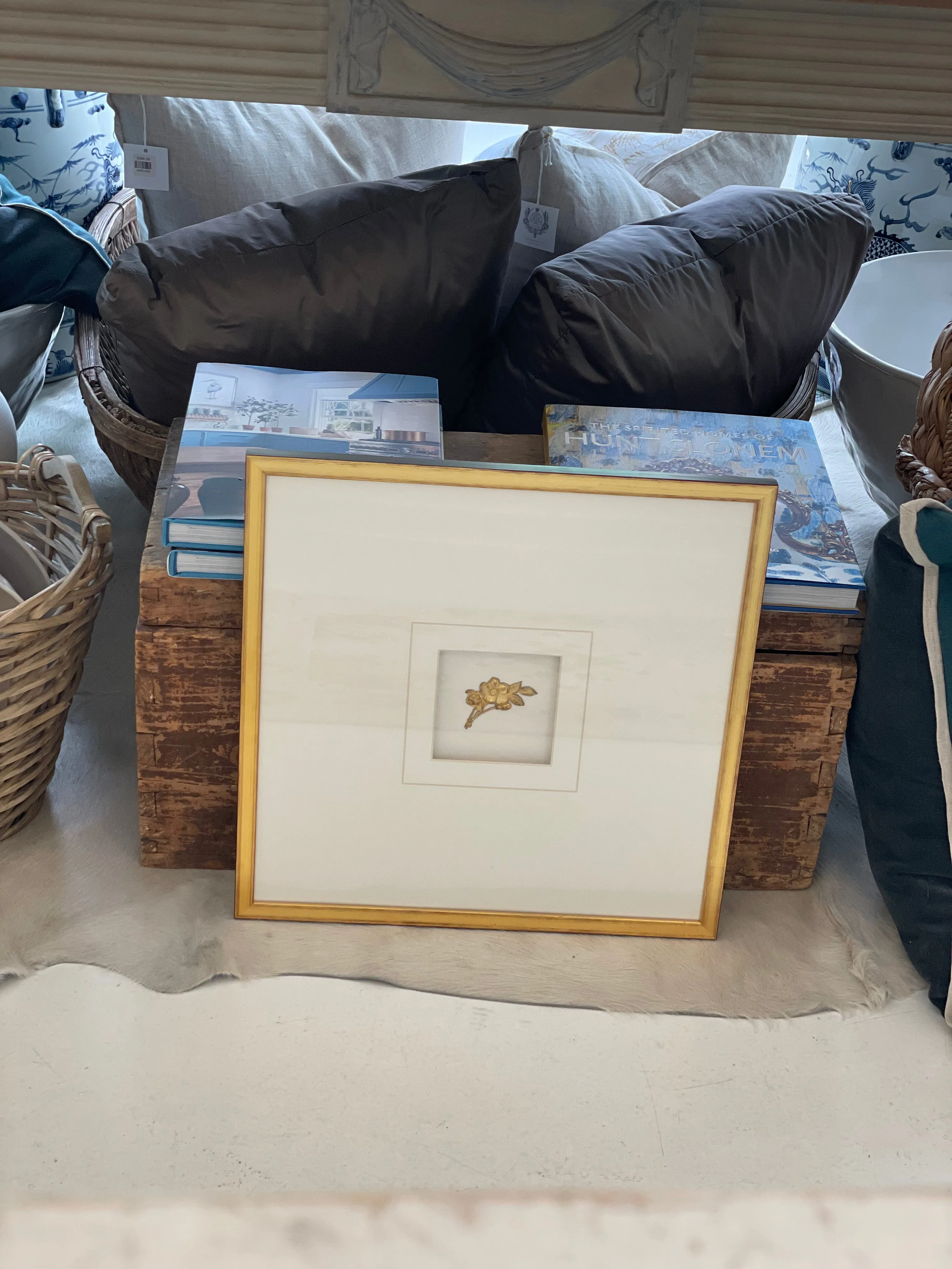 Framed Antique Brass Finding with White Mat
