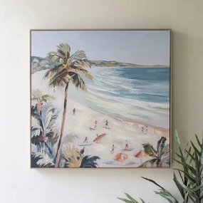 Framed Acrylic Beach Scene Painting 