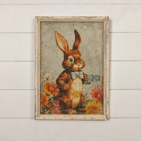 Framed Brown Bunny With Bow Tie 