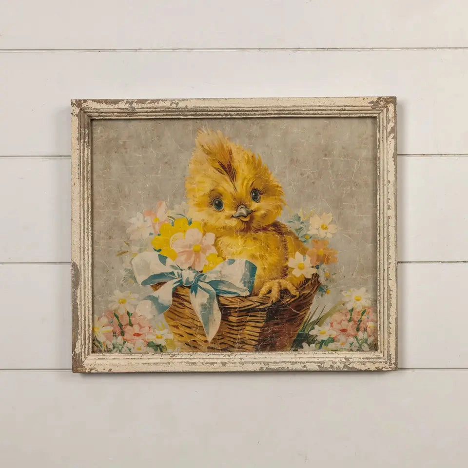 Framed Chick In Basket Print 