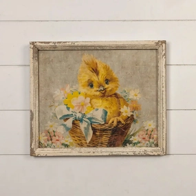 Framed Chick In Basket Print 