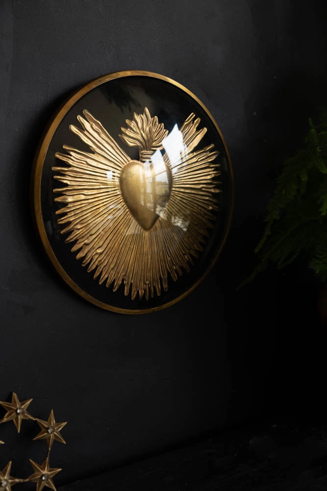 Framed Golden Milagro Heart Decoration