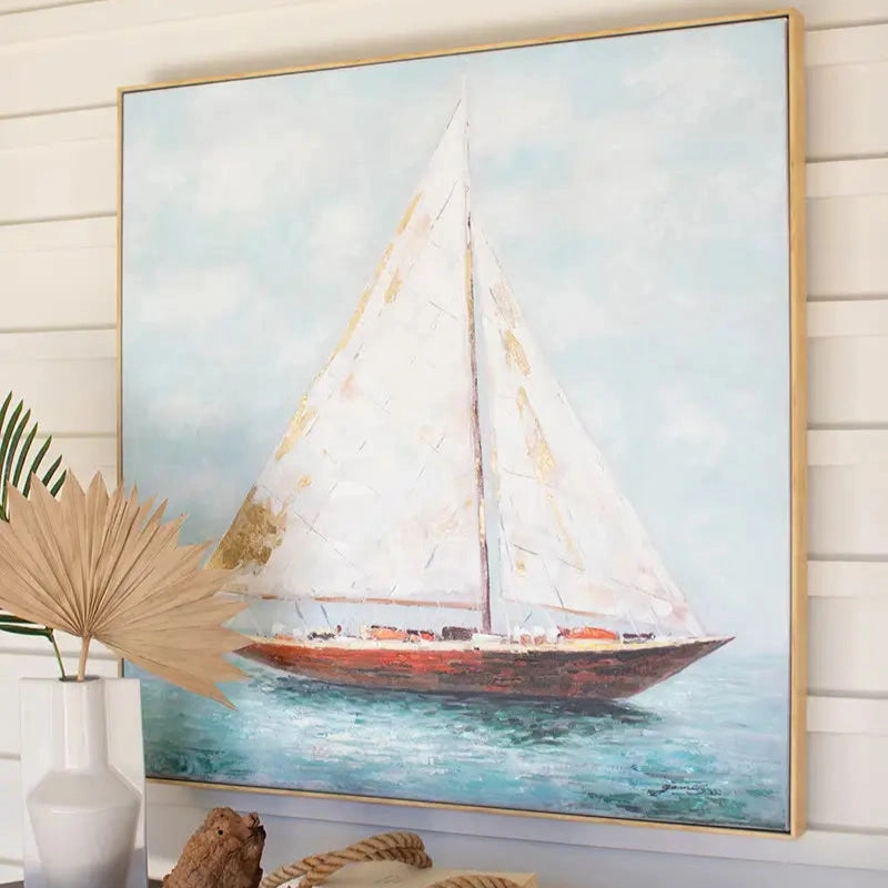 Framed Sailboat Oil Painting
