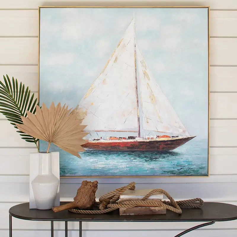 Framed Sailboat Oil Painting 
