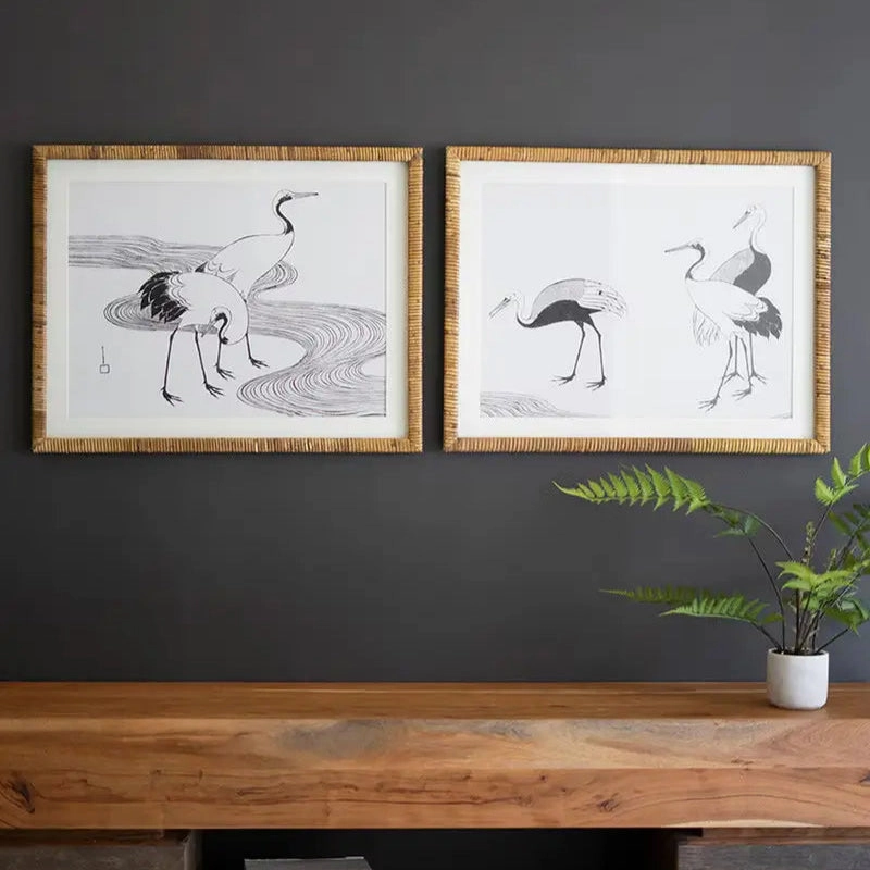 Framed Shore Bird Print Under Glass Set 