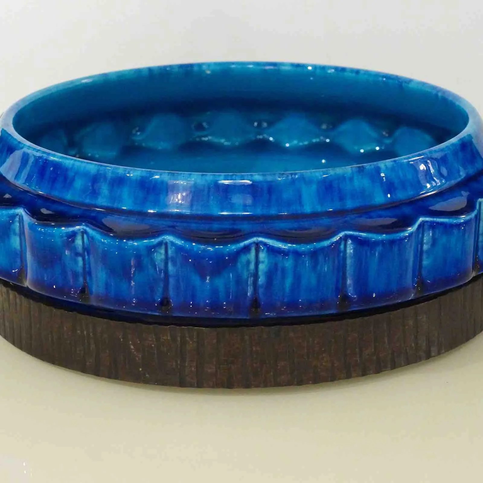 French Art Nouveau Paul Milet Sevres Ceramic Flower Wrought Iron Turquoise Bowl