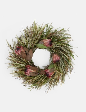 Fresh Handmade Grevillea and Pink Ice Protea Wreath 