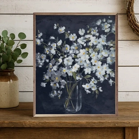 Fresh White Bouquet Indigo Crop Wood Framed Print 