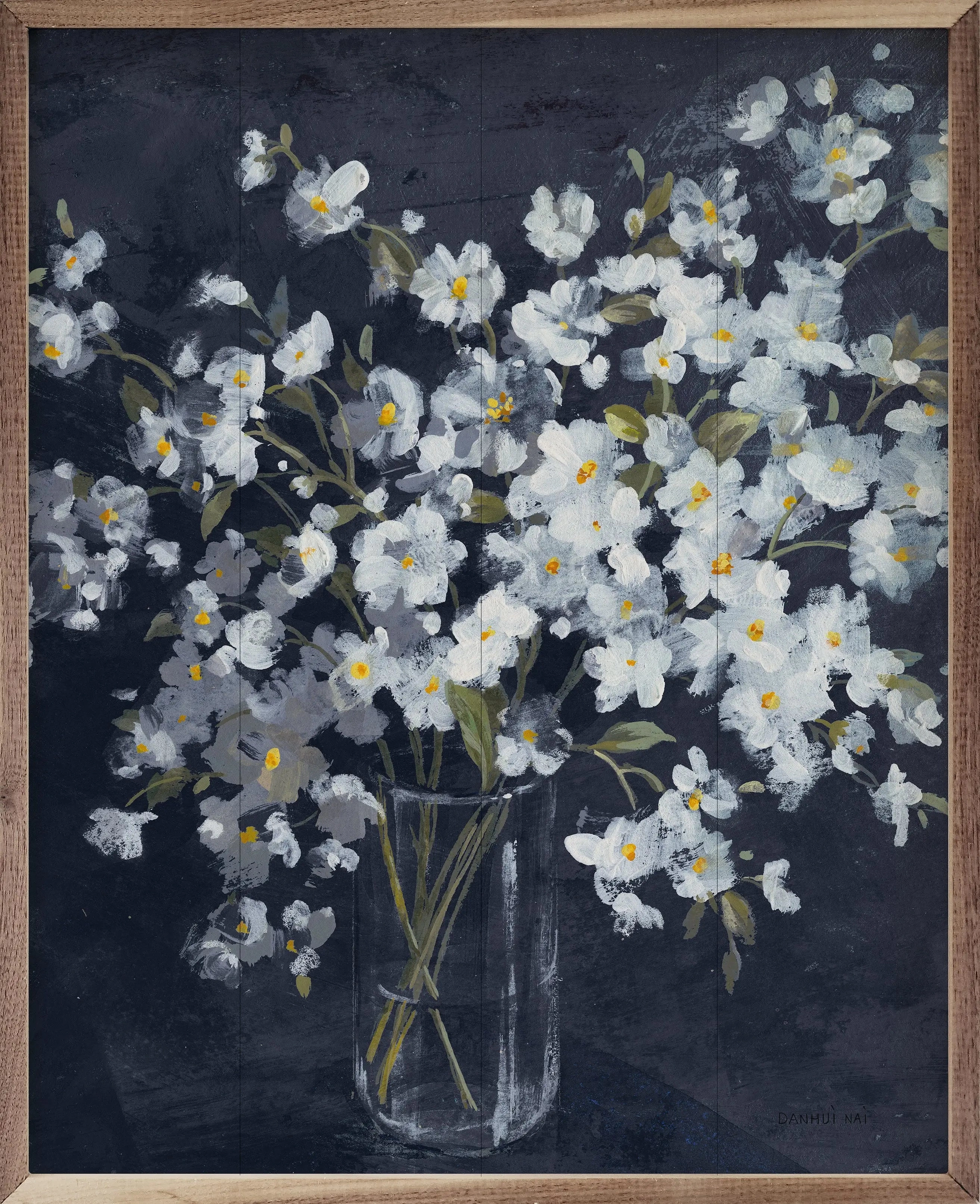 Fresh White Bouquet Indigo Crop Wood Framed Print