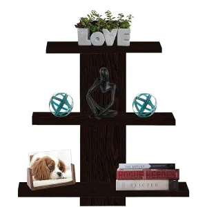 Furniture Cafe Wooden Wall Shelves for Living Room | Floating Book Rack | Size- Standard | Colour- Dusky Brown Reflection With Matte Finish 