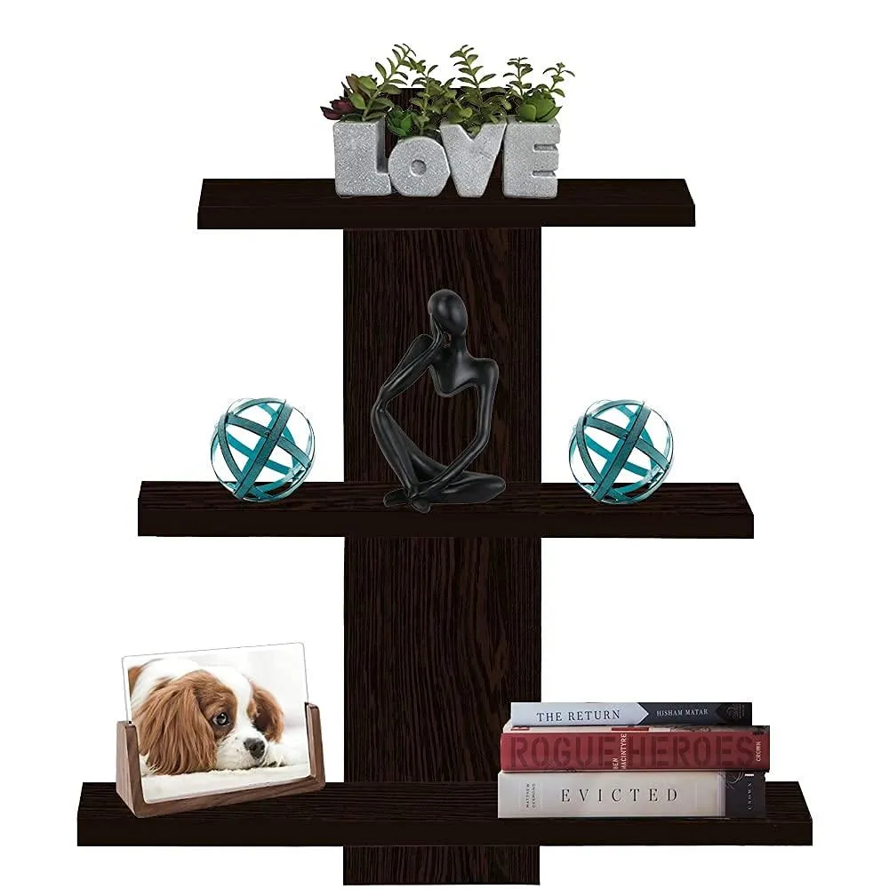 Furniture Cafe Wooden Wall Shelves for Living Room | Floating Book Rack | Size- Standard | Colour- Dusky Brown Reflection With Matte Finish 