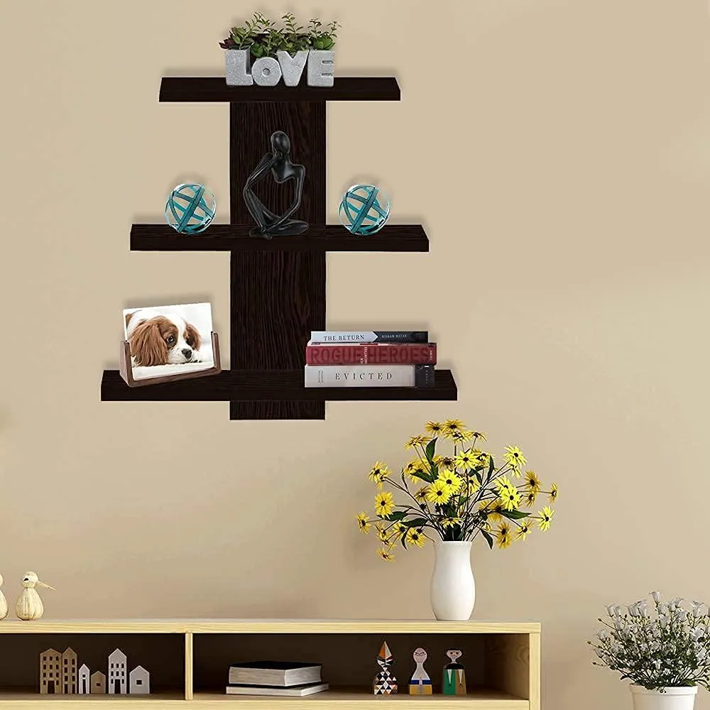 Furniture Cafe Wooden Wall Shelves for Living Room | Floating Book Rack | Size- Standard | Colour- Dusky Brown Reflection With Matte Finish