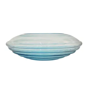 Giampaolo Ghisetti 1970s Vintage Round Aquamarine Blue Murano Glass Ribbed Bowl 