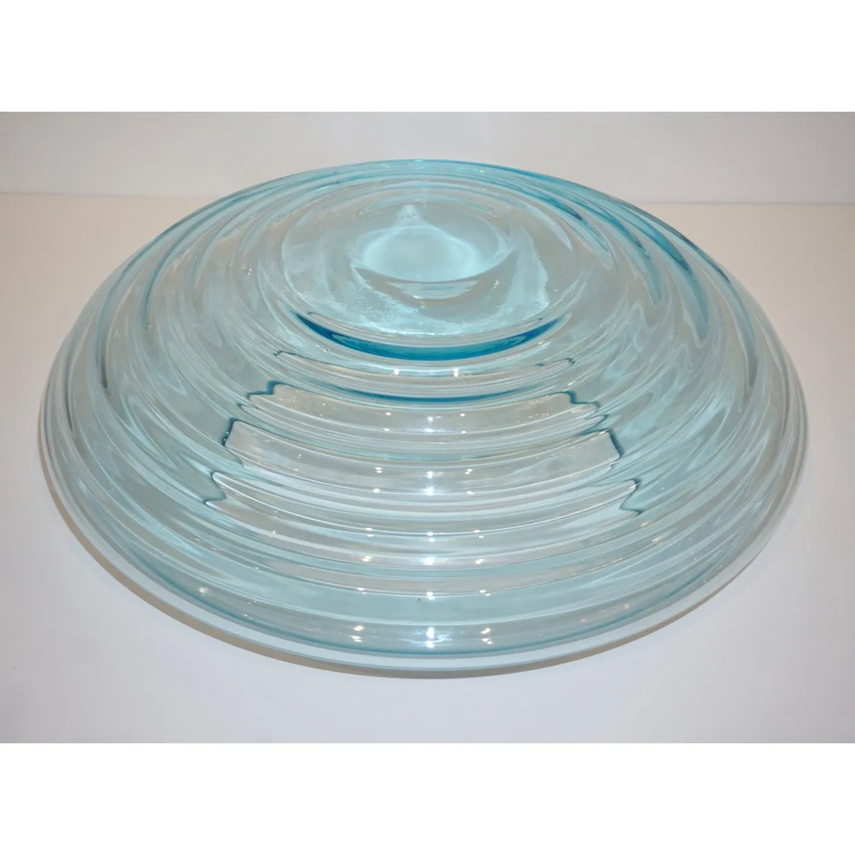 Giampaolo Ghisetti 1970s Vintage Round Aquamarine Blue Murano Glass Ribbed Bowl